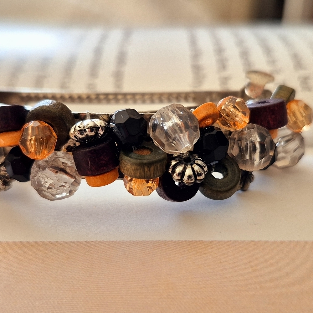 Vintage HairClip Barret with Orange And Wooden Beads - Picture 2 of 5